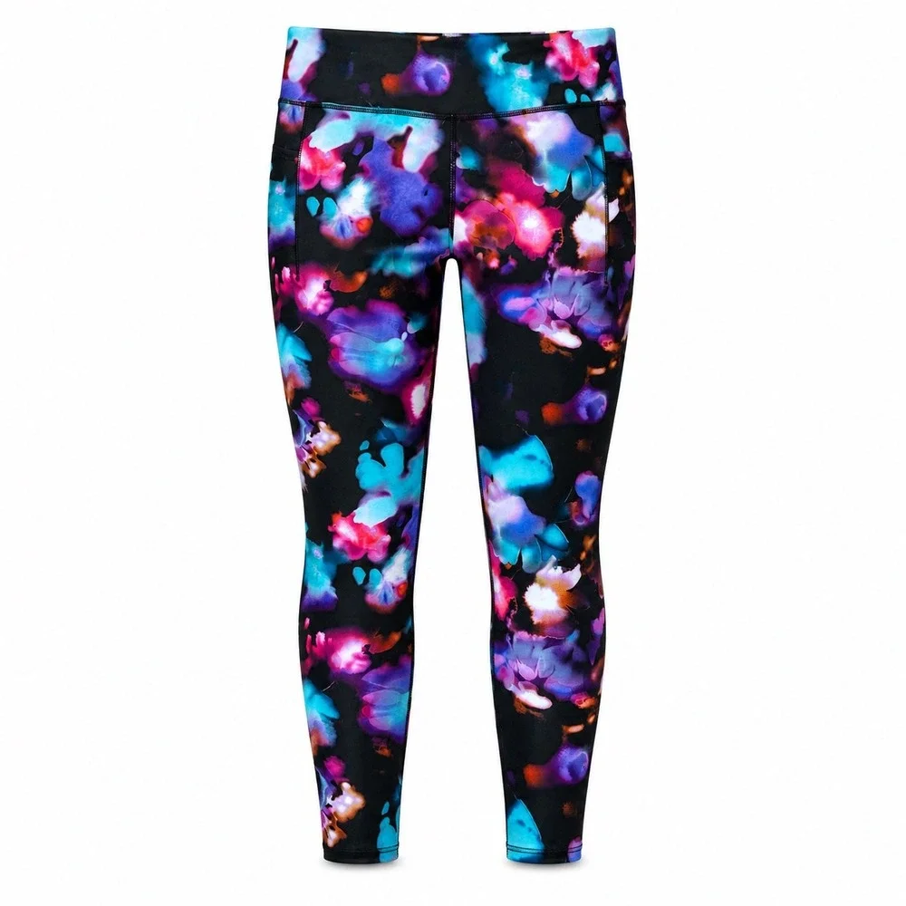 Members Mark Girls Active Legging XL Purple Floral Watercolor Galaxy Athleisure